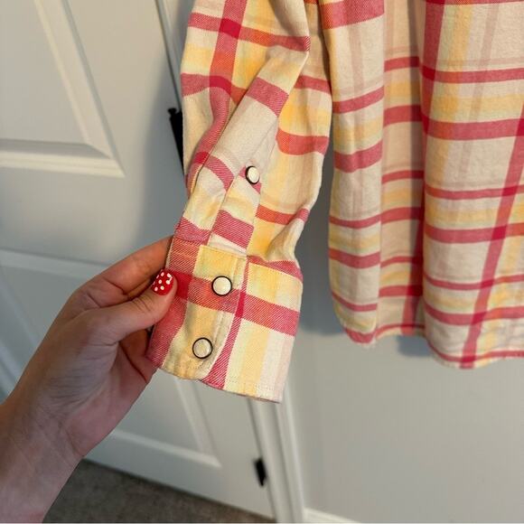 THE GREAT. Pink Yellow Cotton Plaid Western Flannel Top Small 1 - Picture 6 of 12